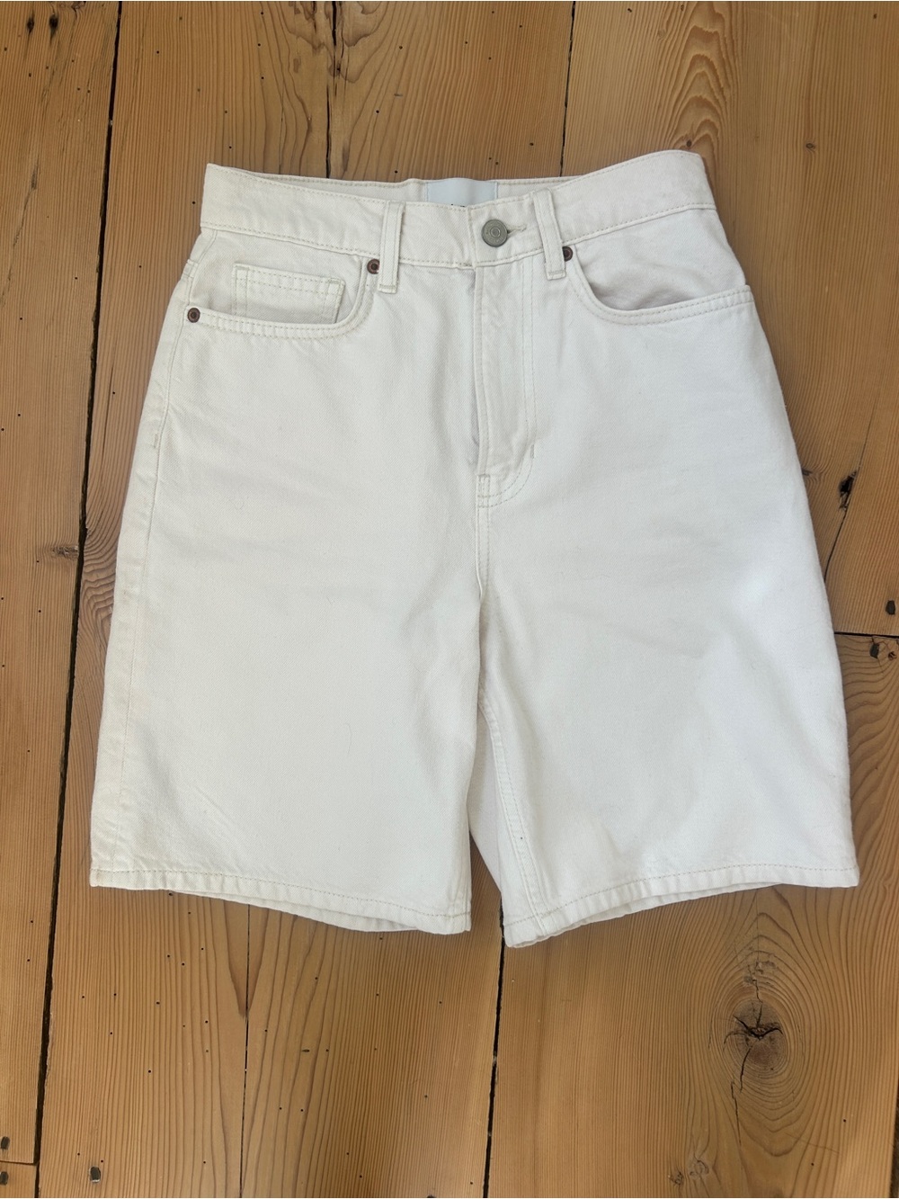 Reformation Off-White High-Rise Denim Shorts